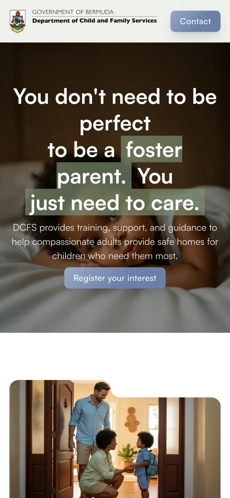 The DCFS foster care page on a phone